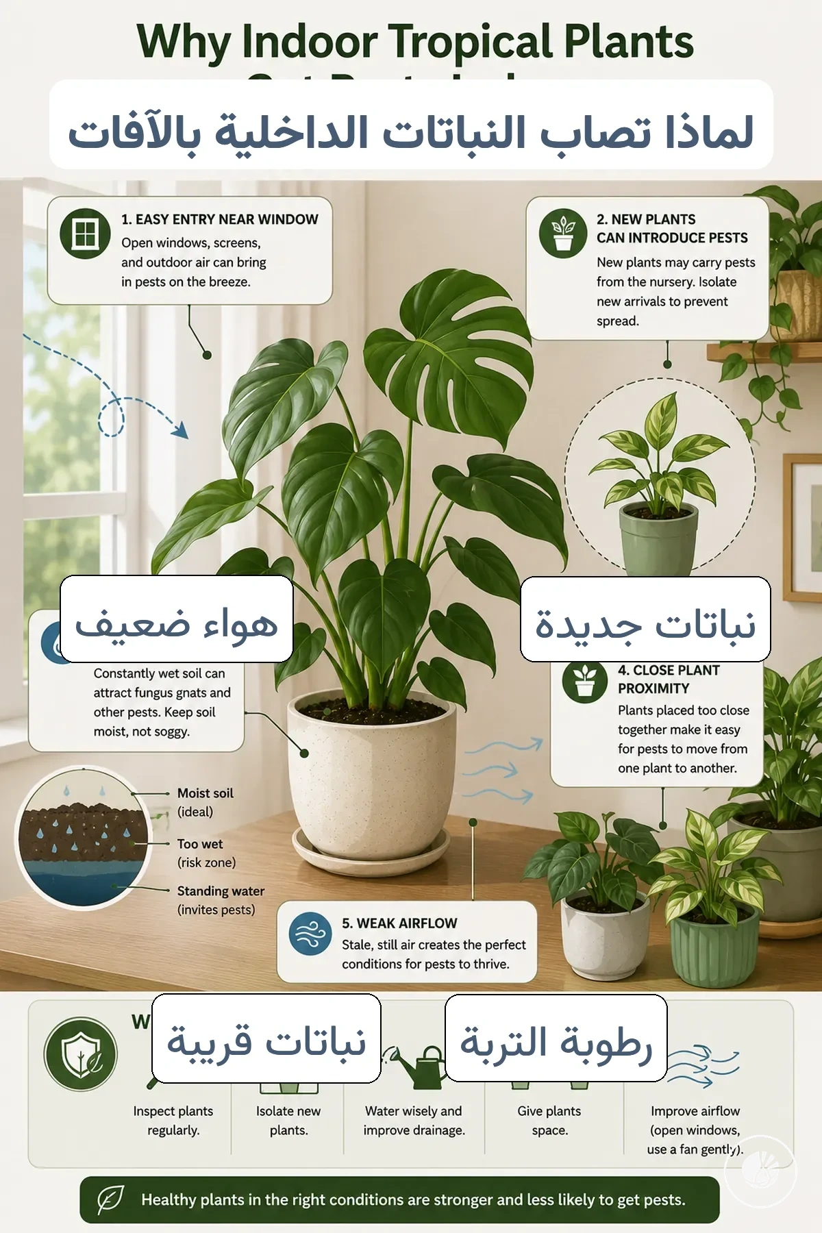 عوامل خطر الآفات الشائعة التي تؤثر على النباتات الاستوائية الداخلية