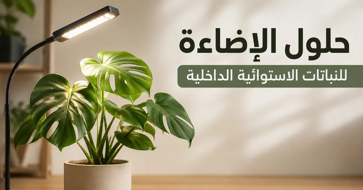 نبات استوائي داخلي موضوع قرب مصباح نمو لتحسين تعرضه للضوء