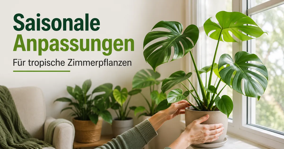 Tropische Zimmerpflanzen nahe einem Fenster für saisonale Pflegeanpassungen