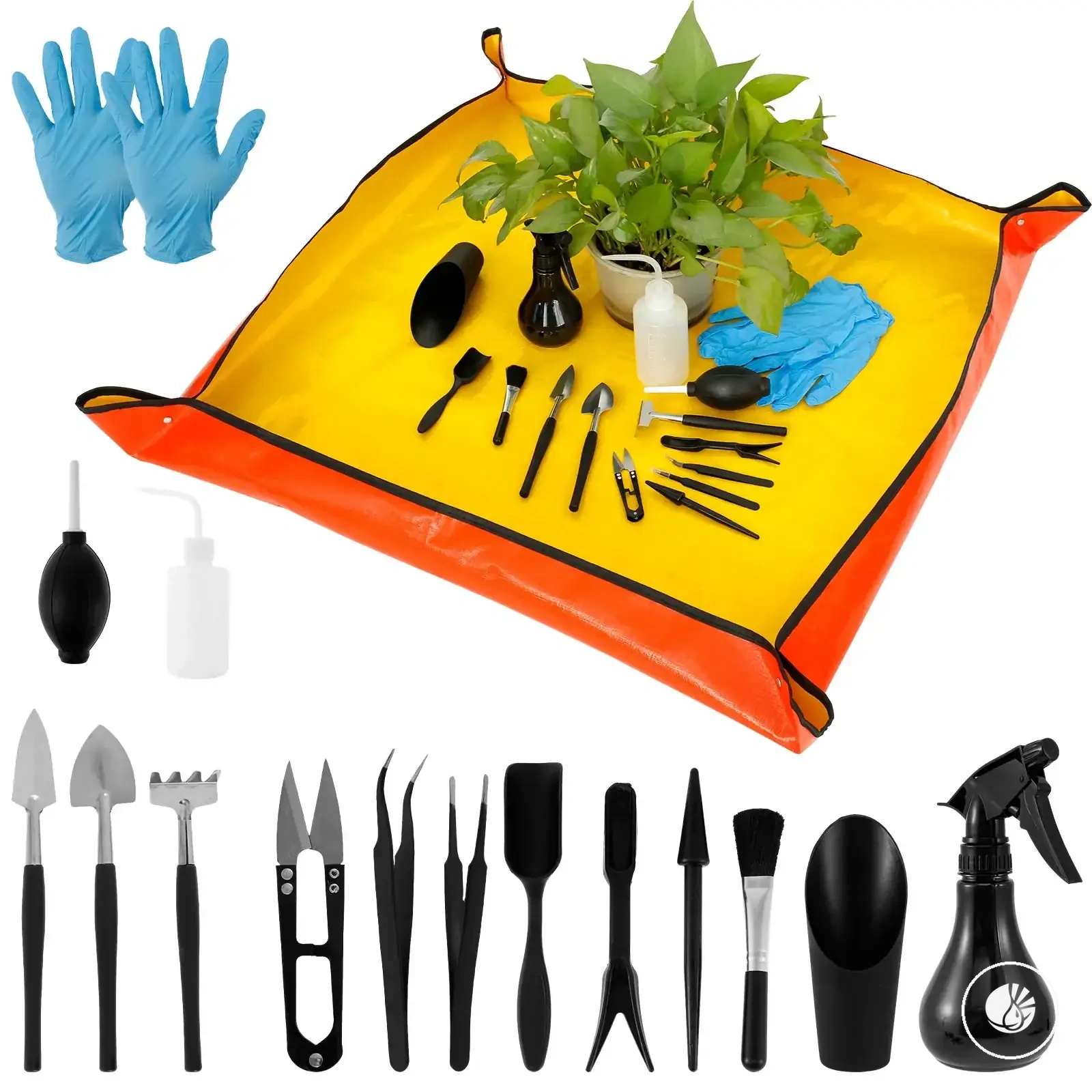 13 or 16 piece mini planter tool kit with repotting mat