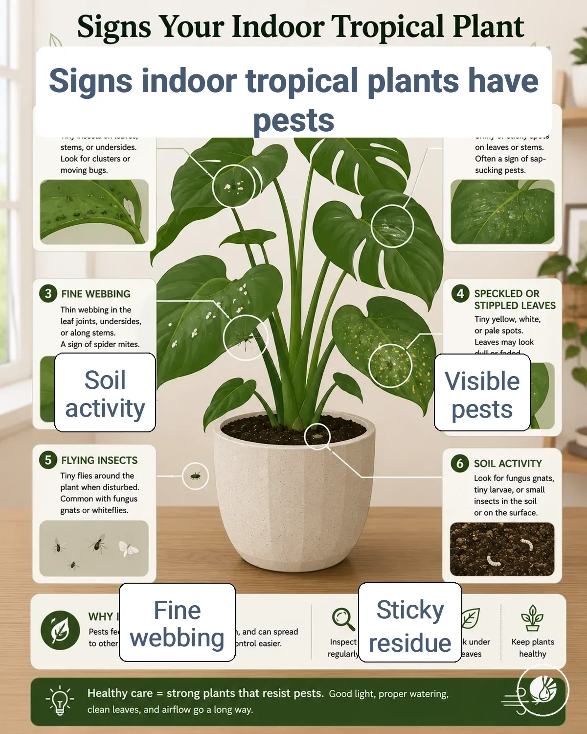 Common signs of pests on indoor tropical plants