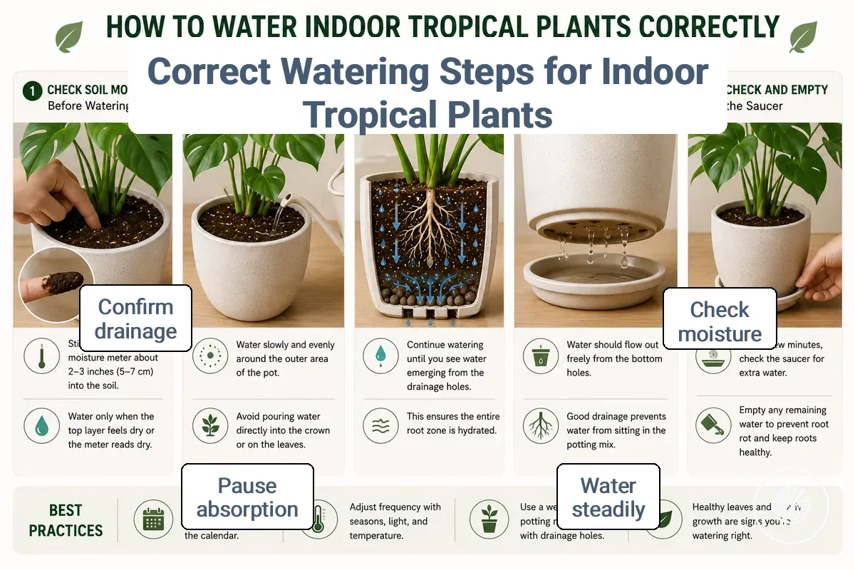 Step-by-step guide for watering indoor tropical plants