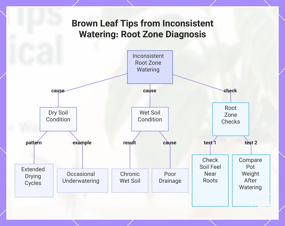 Brown Leaf Tips from Inconsistent Watering: Root Zone Diagnosis