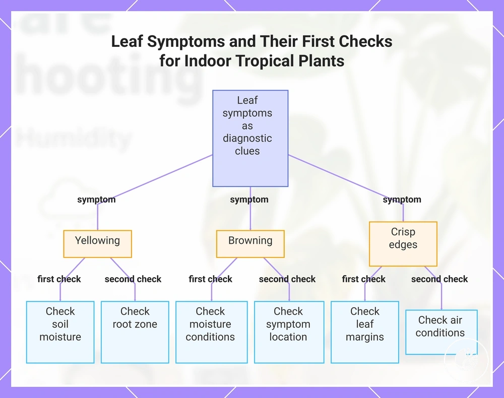 Leaf Symptoms and Their First Checks for Indoor Tropical Plants