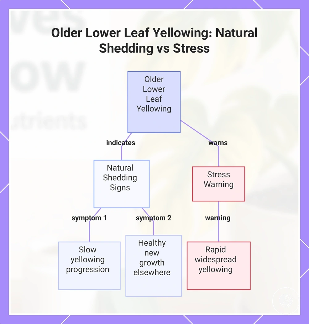 Older Lower Leaf Yellowing: Natural Shedding vs Stress