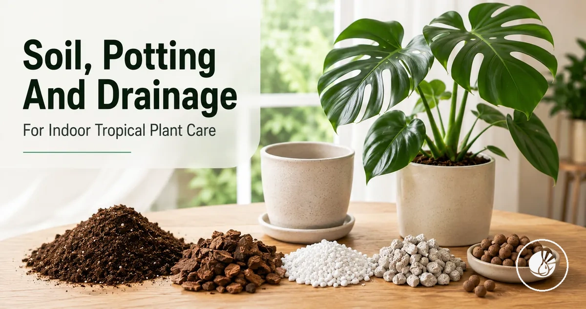 Soil, potting mix and drainage materials for indoor tropical plant care