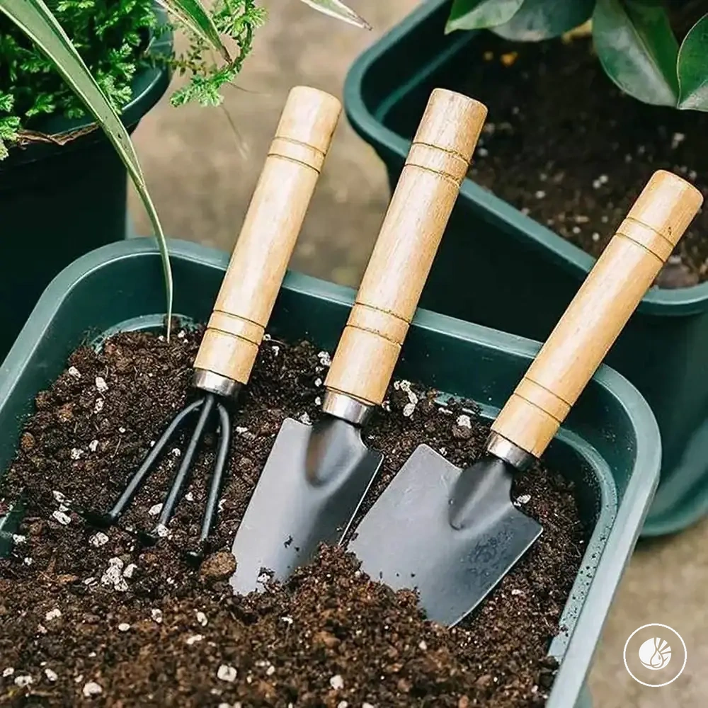 Set mini de tres herramientas de jardín para plantas pequeñas y macetas