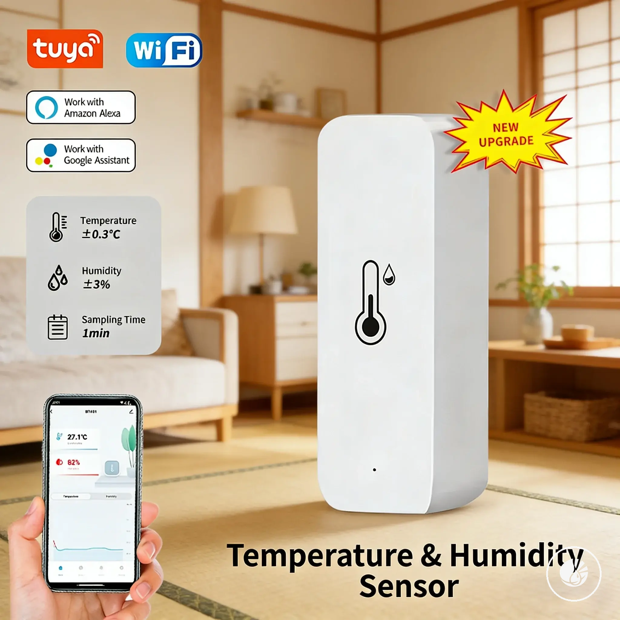 Sensor WiFi de temperatura y humedad para monitorización remota en interiores