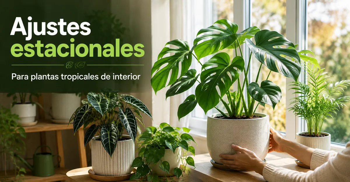 Plantas tropicales de interior preparadas para ajustes estacionales cerca de una ventana