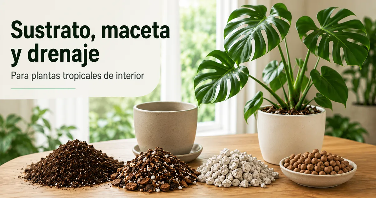 Sustrato, mezcla para macetas y materiales de drenaje para plantas tropicales de interior