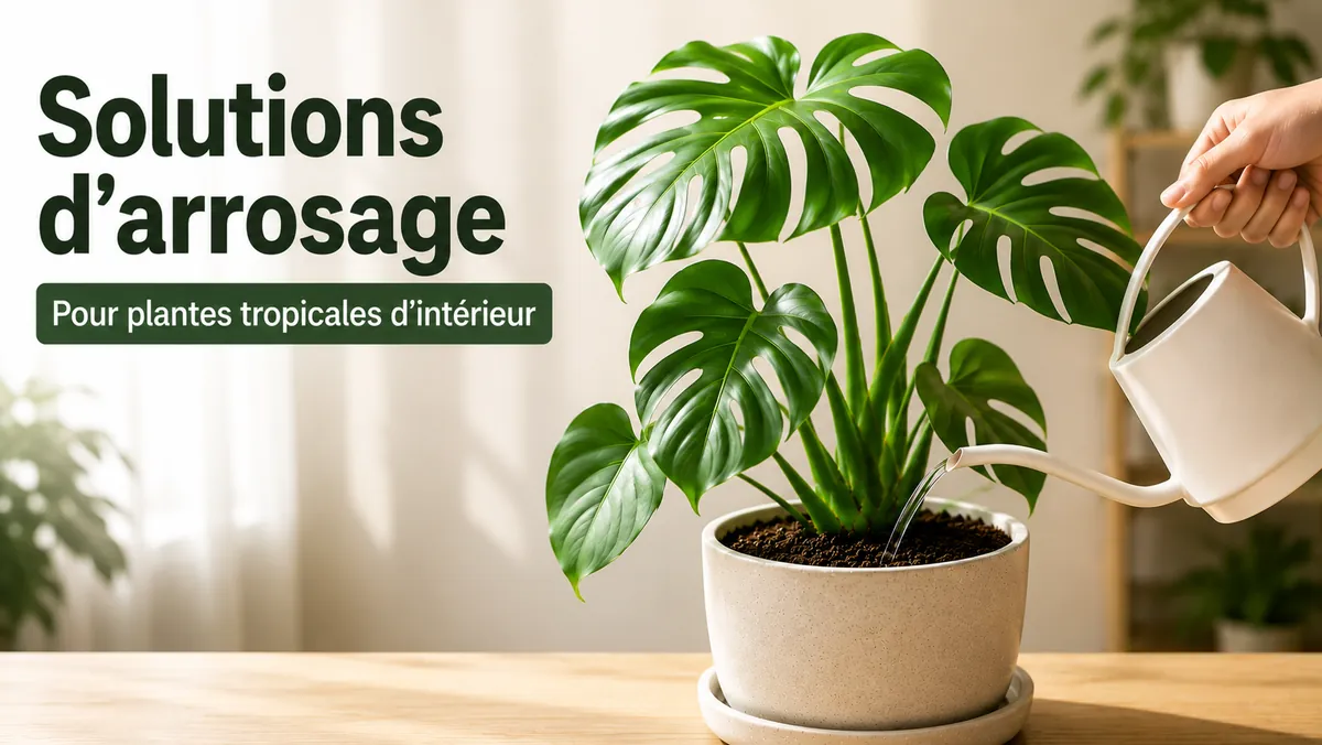 Arrosage d’une plante tropicale d’intérieur avec un arrosoir à bec fin