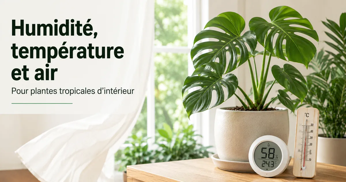 Outils de mesure de l’humidité et de la température près de plantes tropicales d’intérieur dans une pièce
