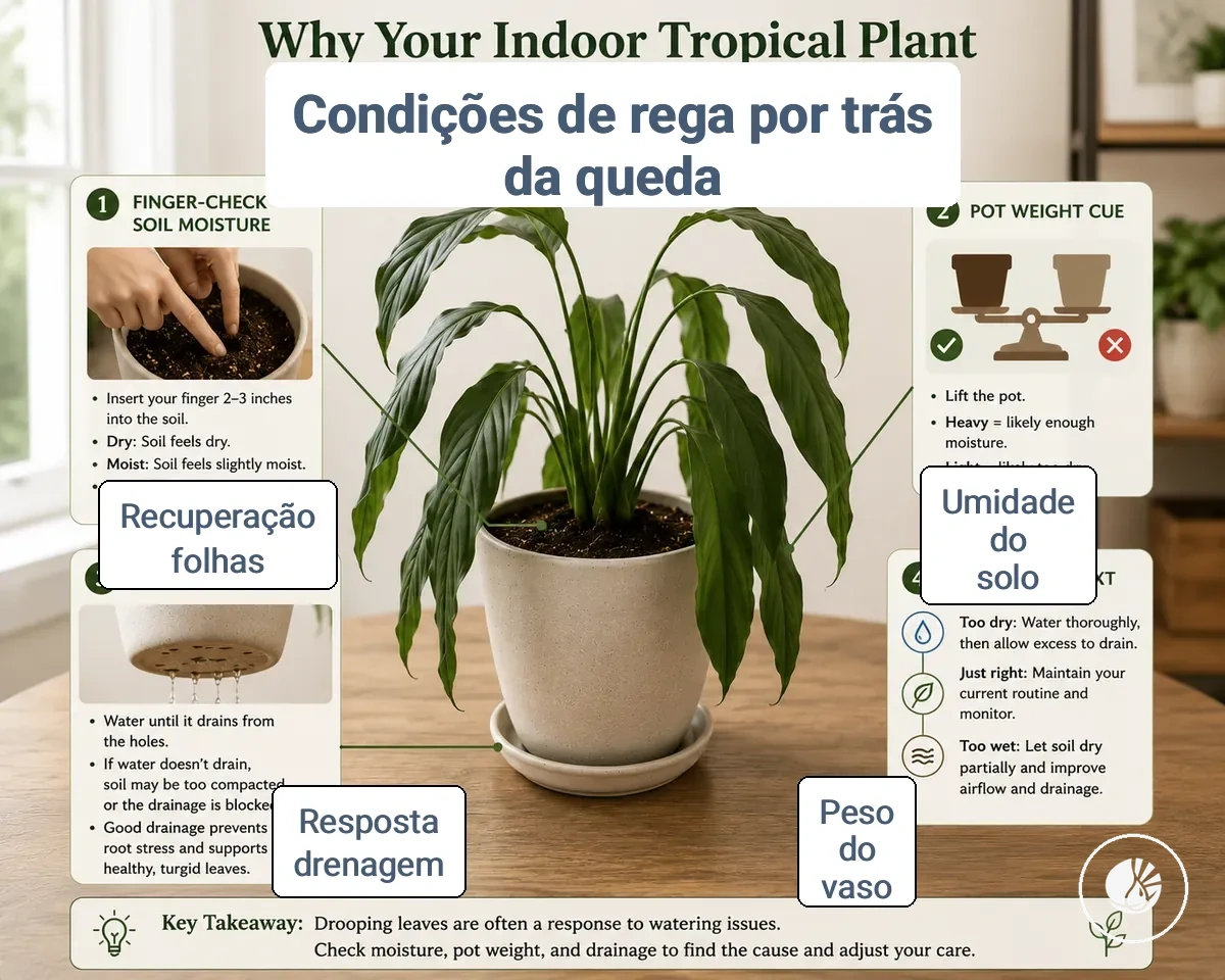 Verificando a umidade do solo em uma planta tropical de interior caída