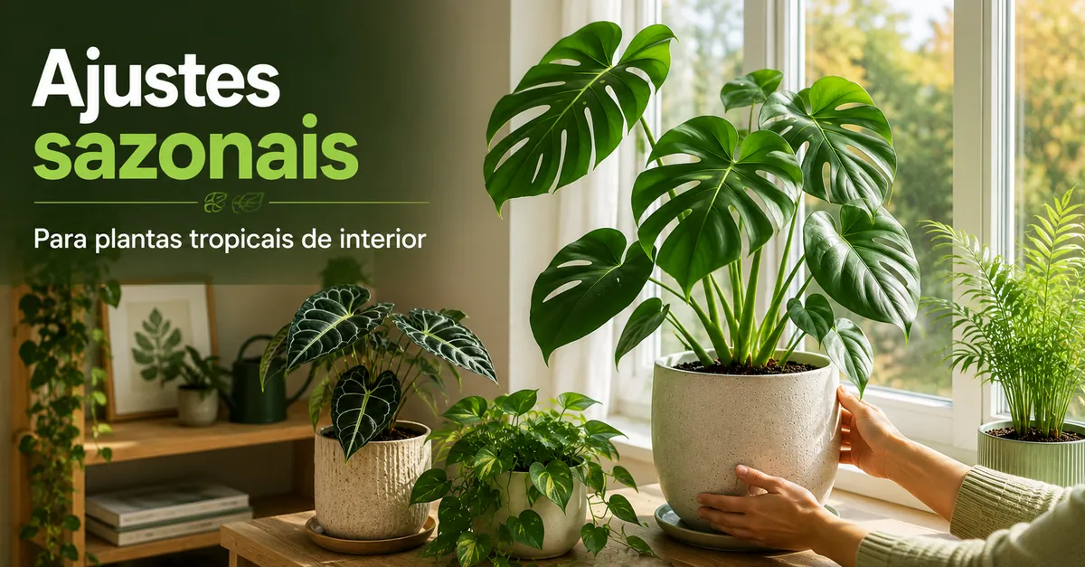 Plantas tropicais de interior organizadas para ajustes sazonais perto de uma janela