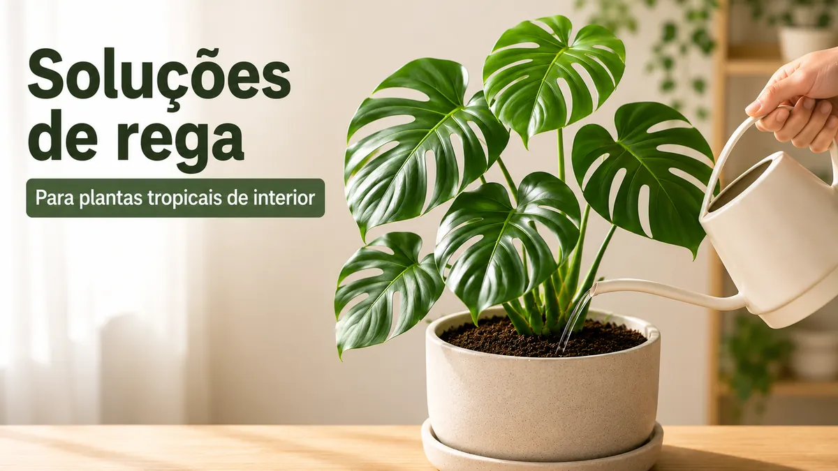 Rega de uma planta tropical de interior com regador de bico fino