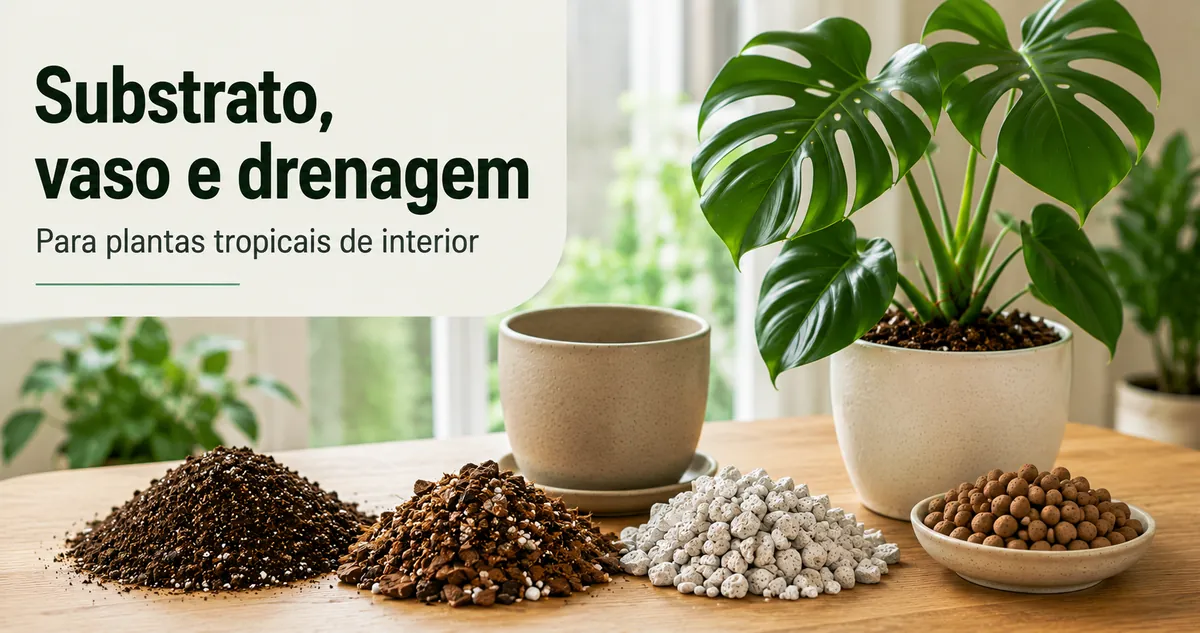 Substrato, mistura para vasos e materiais de drenagem para plantas tropicais de interior
