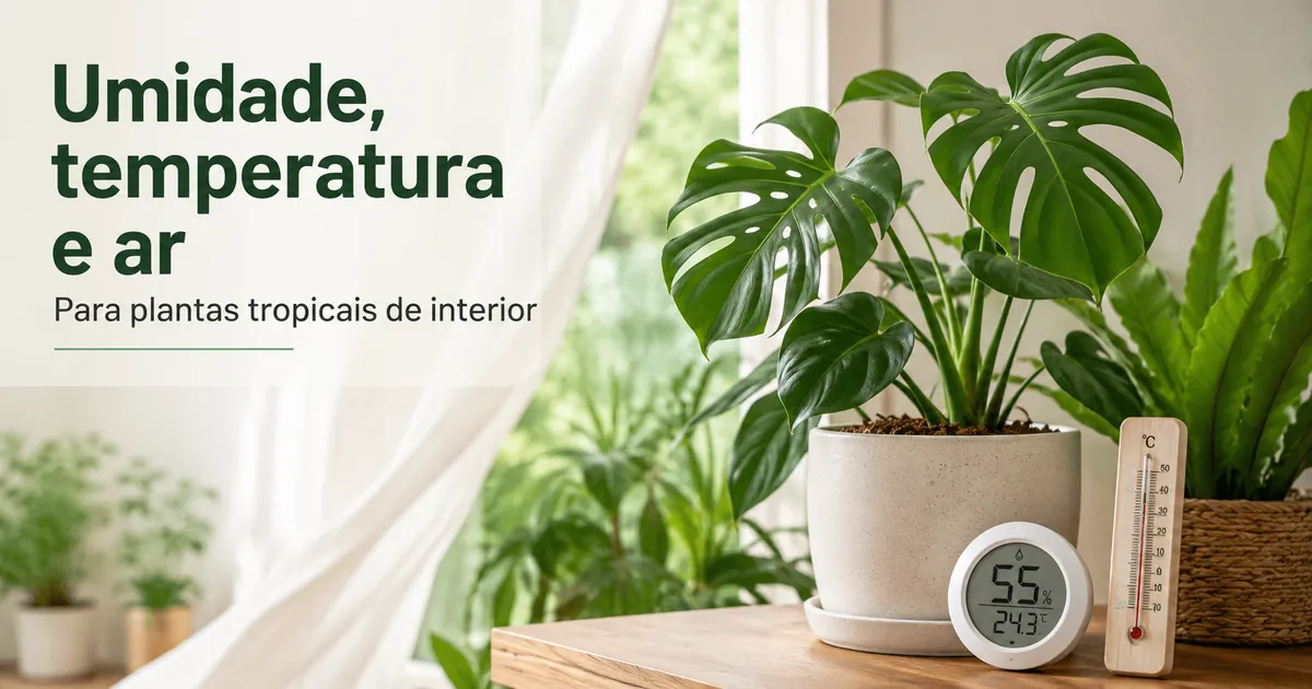 Ferramentas de umidade e temperatura perto de plantas tropicais de interior em casa