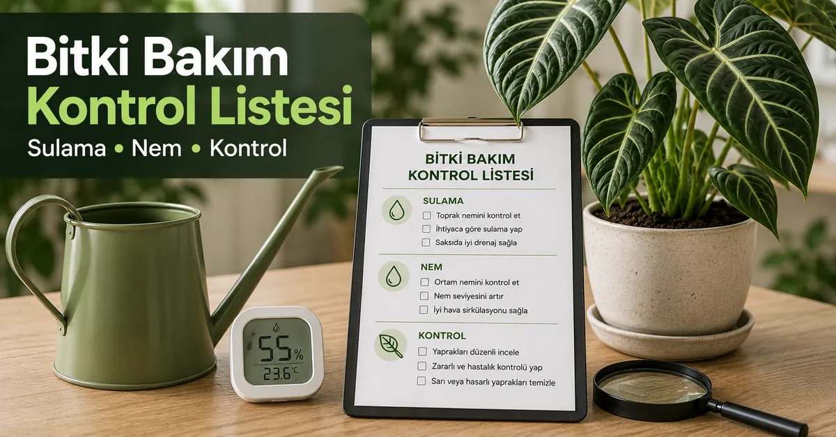 Sulama, nem ve kontrol araçlarıyla iç mekân tropikal bitki bakım kontrol listesi