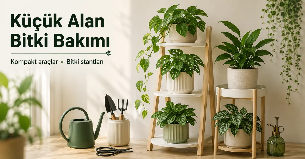Kompakt araçlar ve bitki stantlarıyla küçük alanlarda iç mekân tropikal bitki bakım düzeni