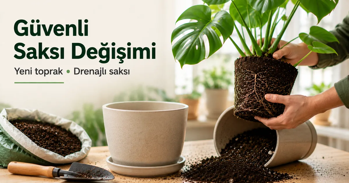 Yeni toprak ve drenajlı saksıyla saksısı değiştirilen iç mekân tropikal bitki