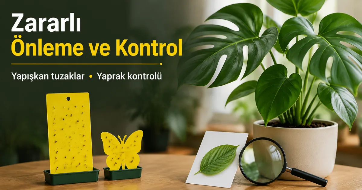 Yapışkan tuzaklar ve yaprak kontrol araçlarıyla iç mekân tropikal bitki zararlı önleme düzeni